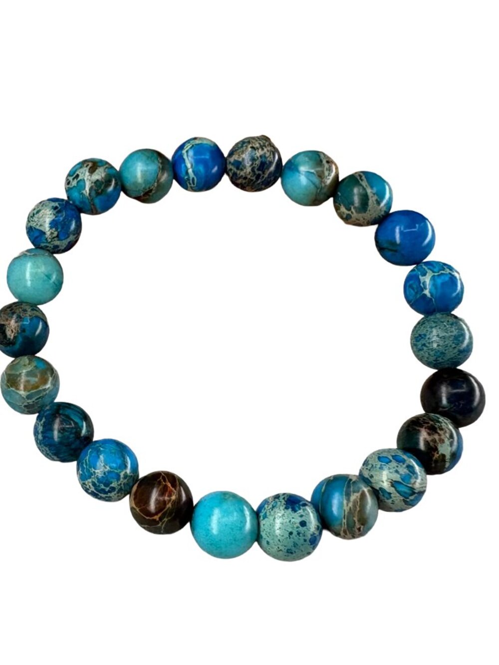 8mm Natural Sea Sediment Blue Imperial Jasper Bead Bracelet Gemstone Custom Size